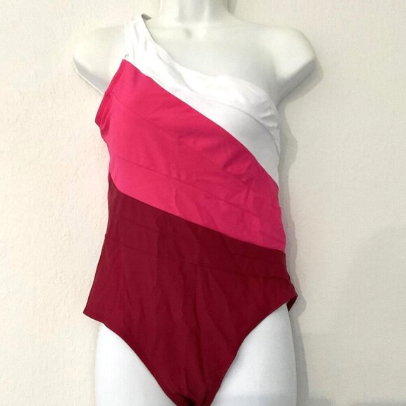 NEW ONE SHOULDER COLORBLOCK  BRAZILLIAN ONE PIECE SWIMSUIT - Picture 3 of 10
